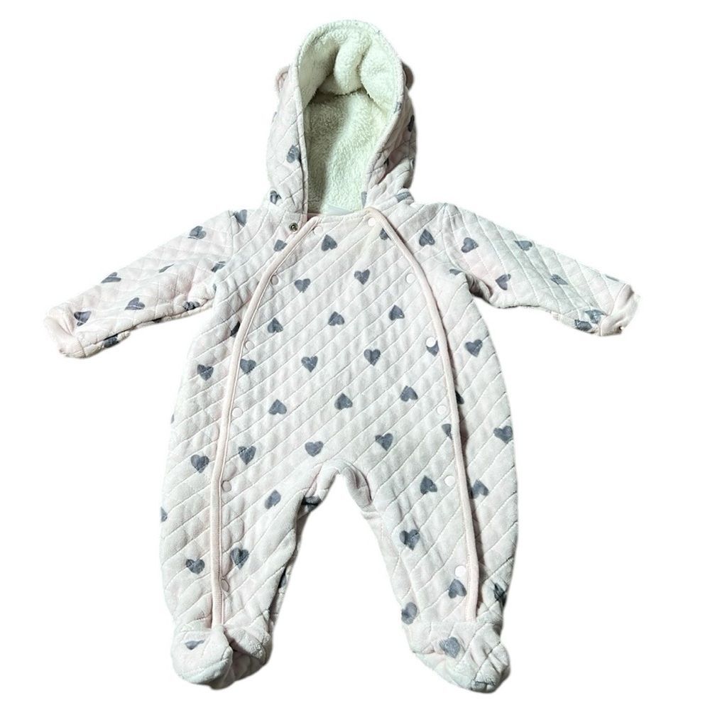 Nordstrom Baby bunting pink quilted‎ velour fleece lined hood size 6 months